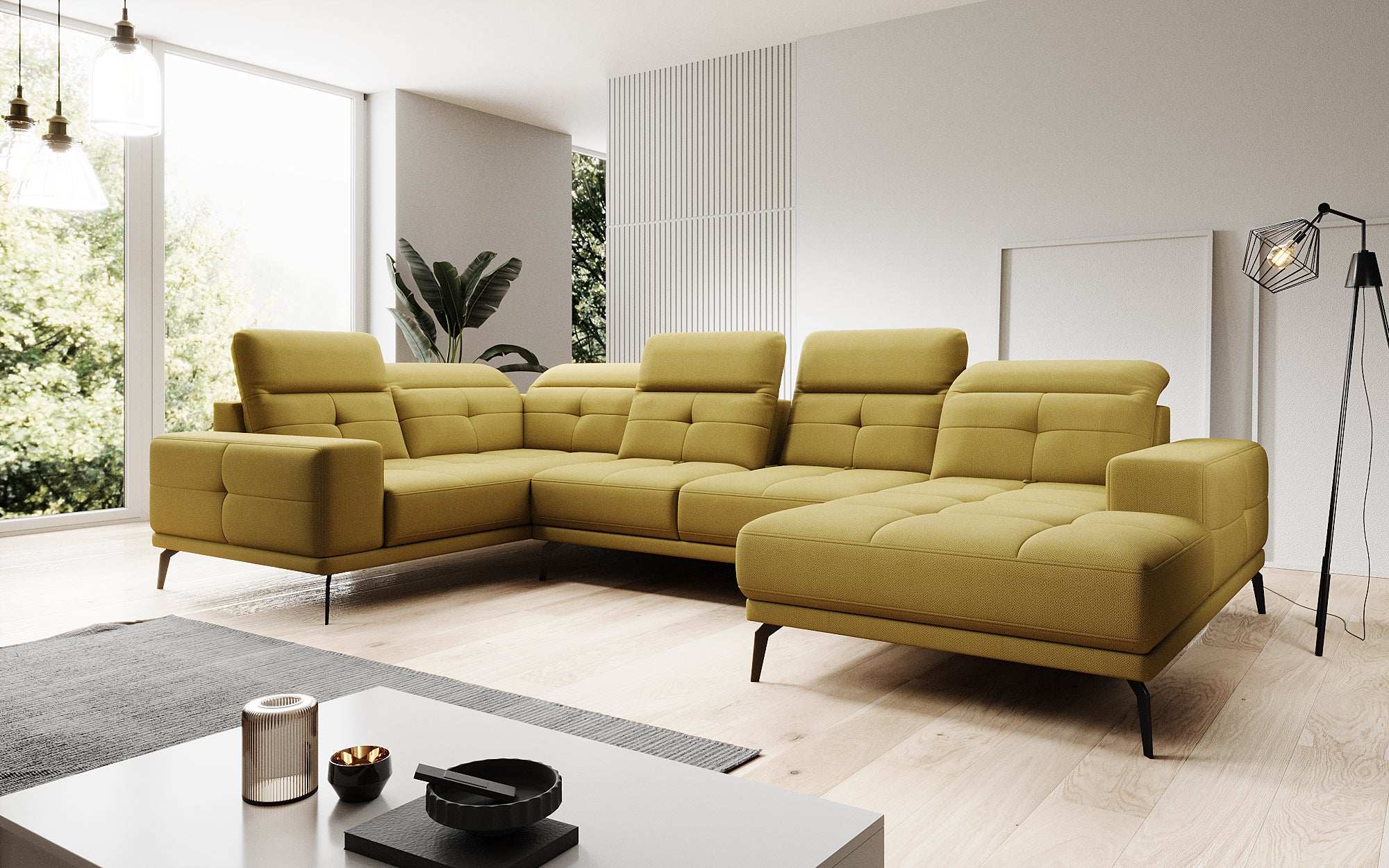 Designer Sofa Nerio with adjustable headrest and backrest