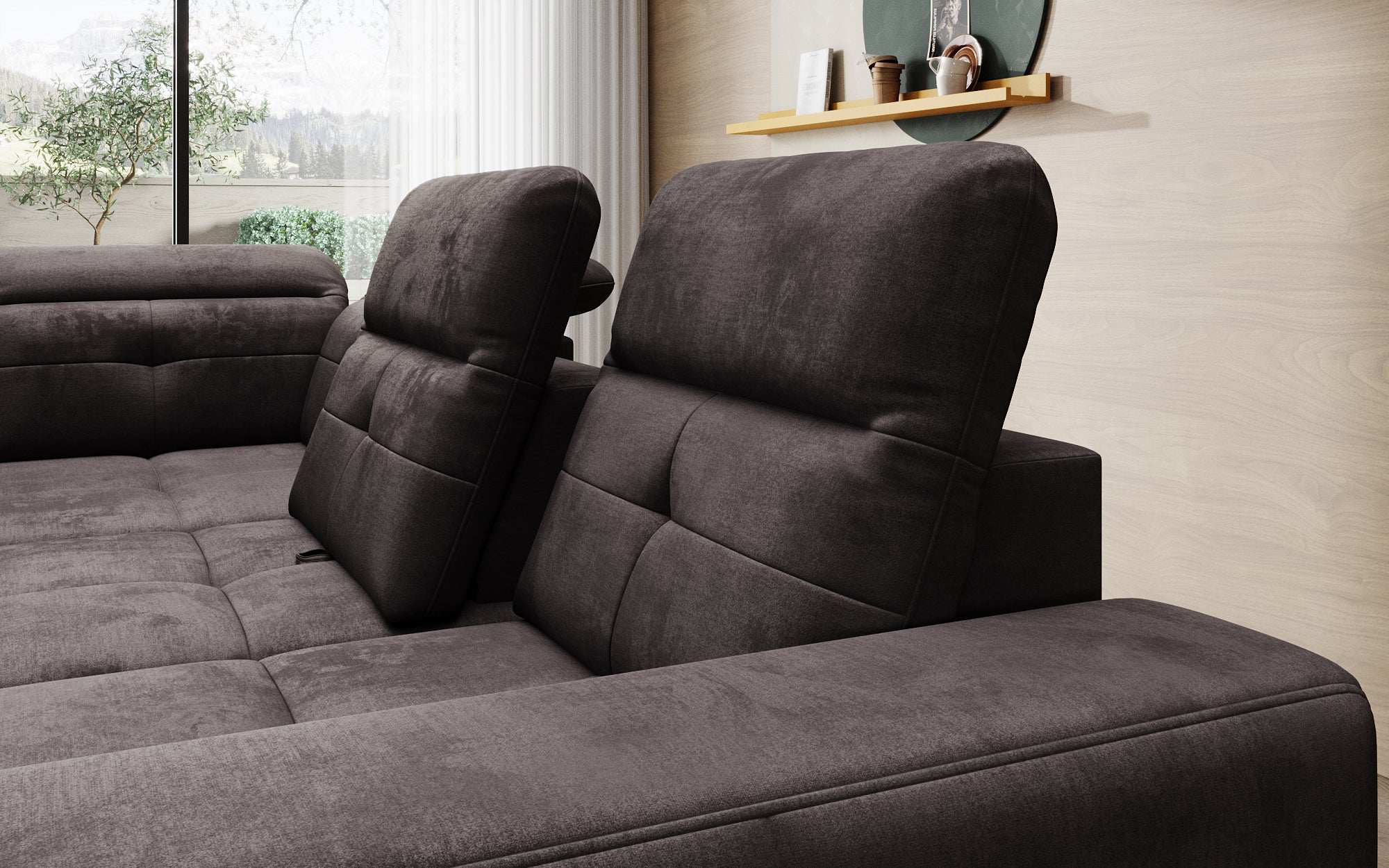 Designer Sofa Isabella with adjustable headrest and backrest