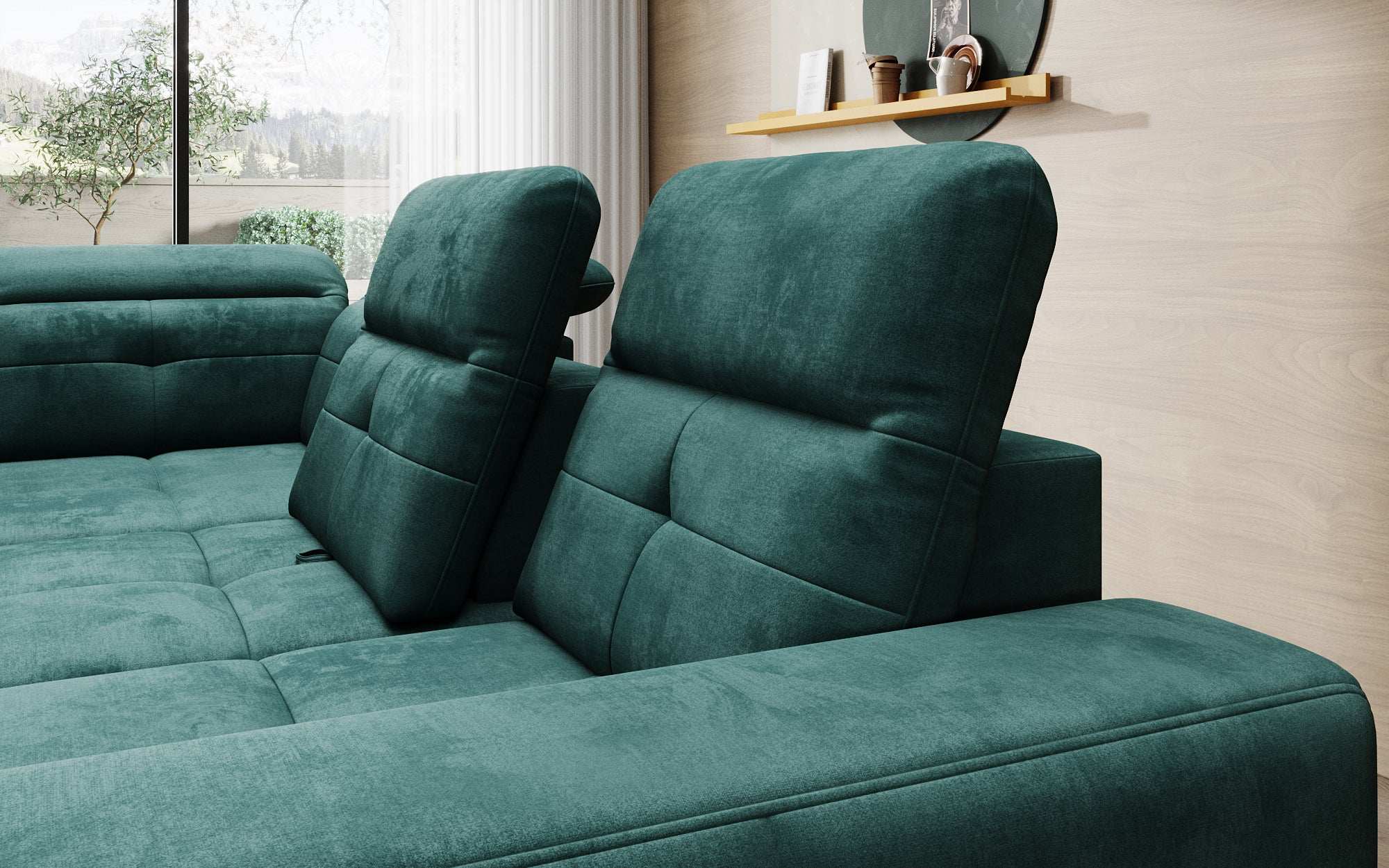 Designer Sofa Isabella with adjustable headrest and backrest