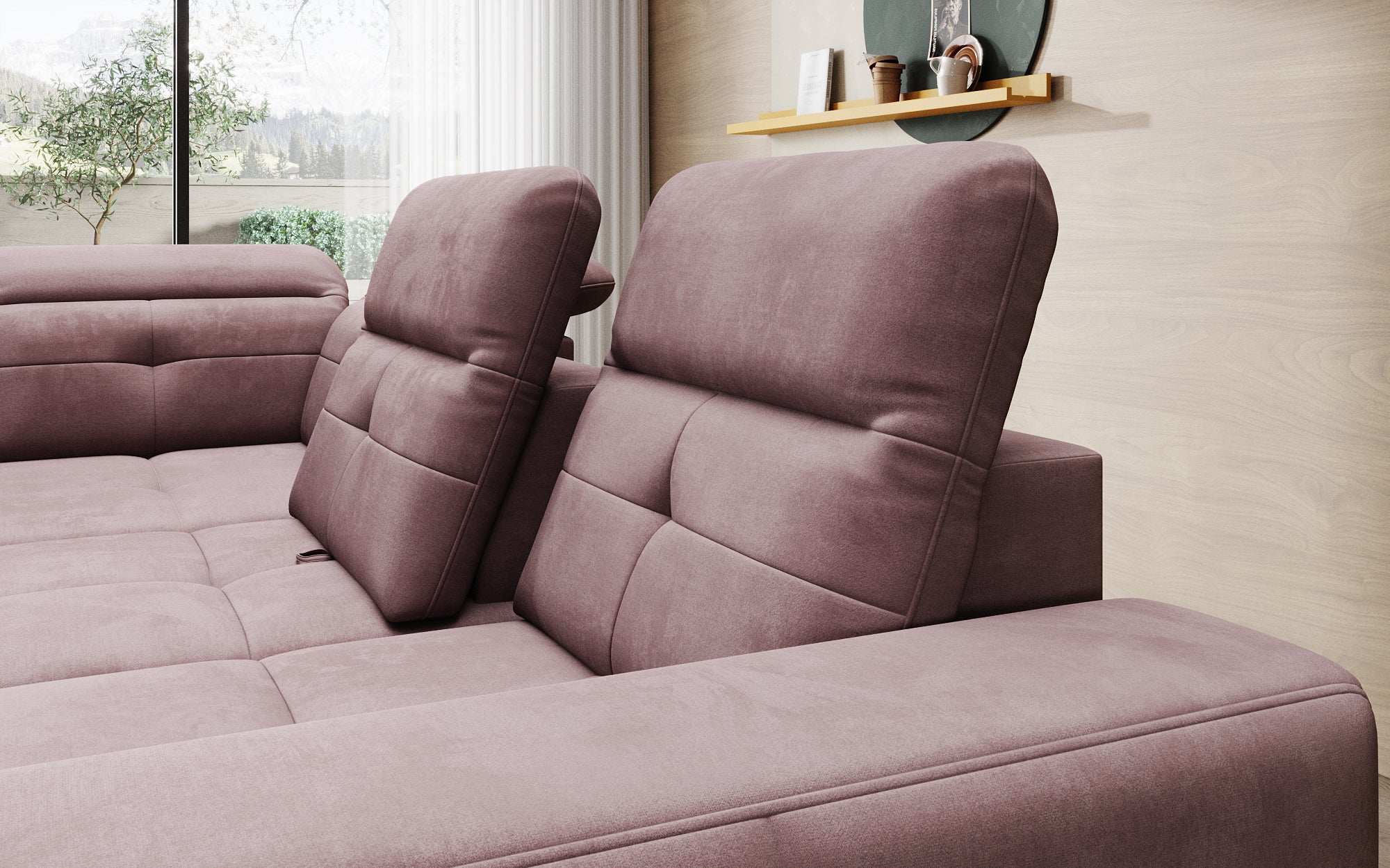Designer Sofa Isabella with adjustable headrest and backrest