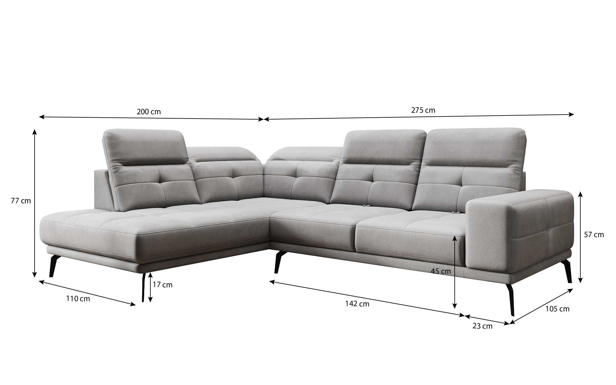 Designer Sofa Isabella with adjustable headrest and backrest