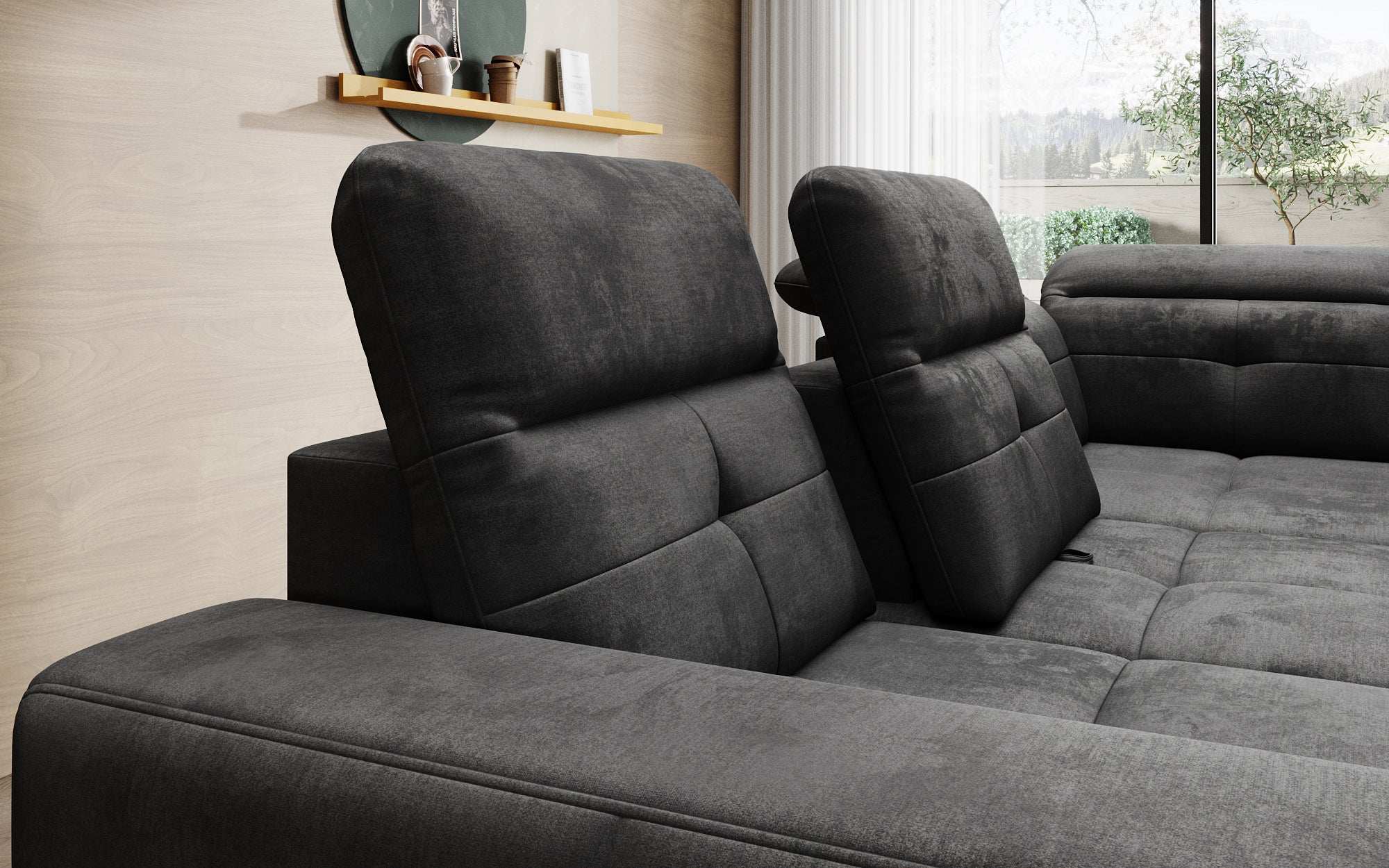 Designer Sofa Isabella with adjustable headrest and backrest