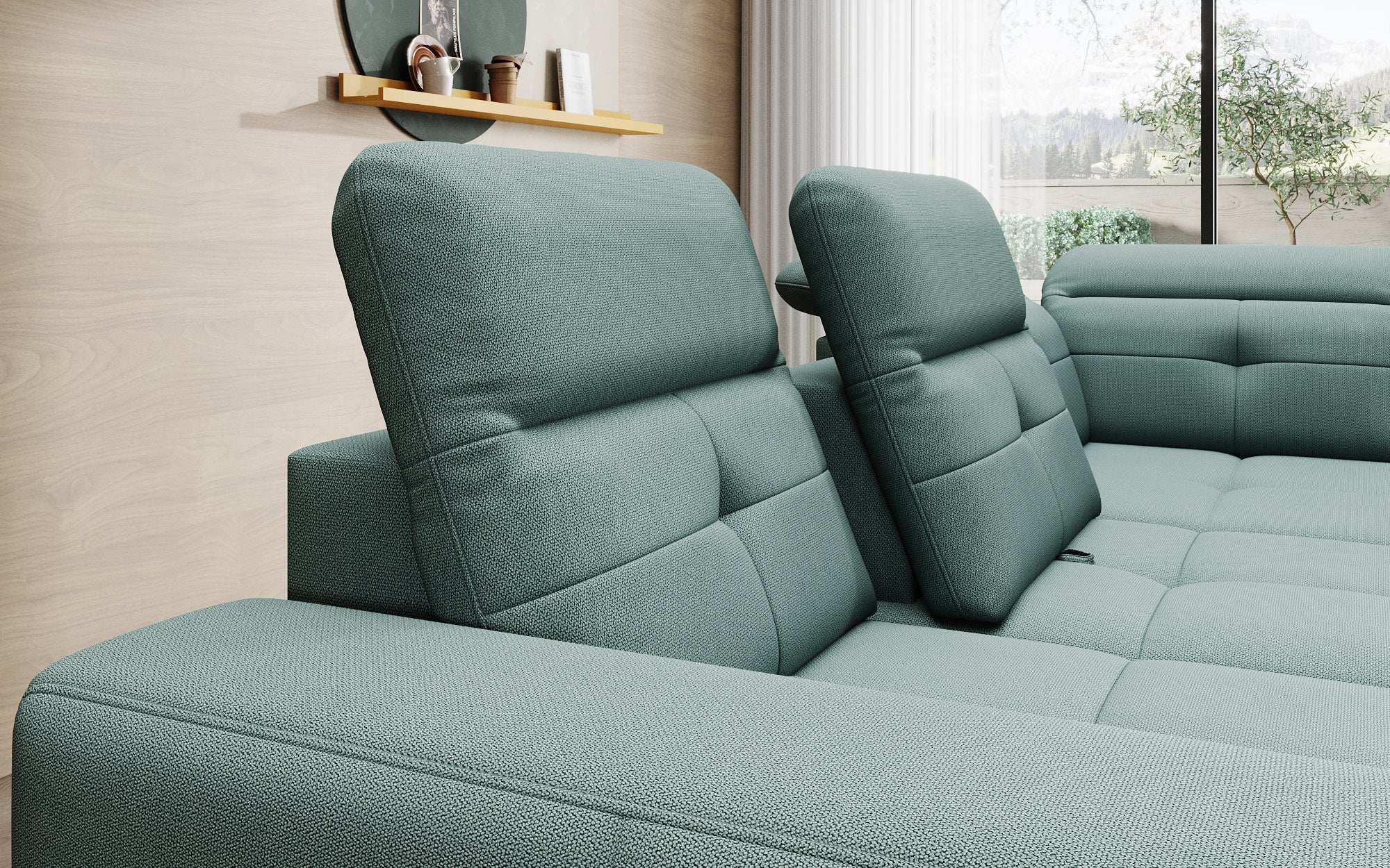 Designer Sofa Isabella with adjustable headrest and backrest