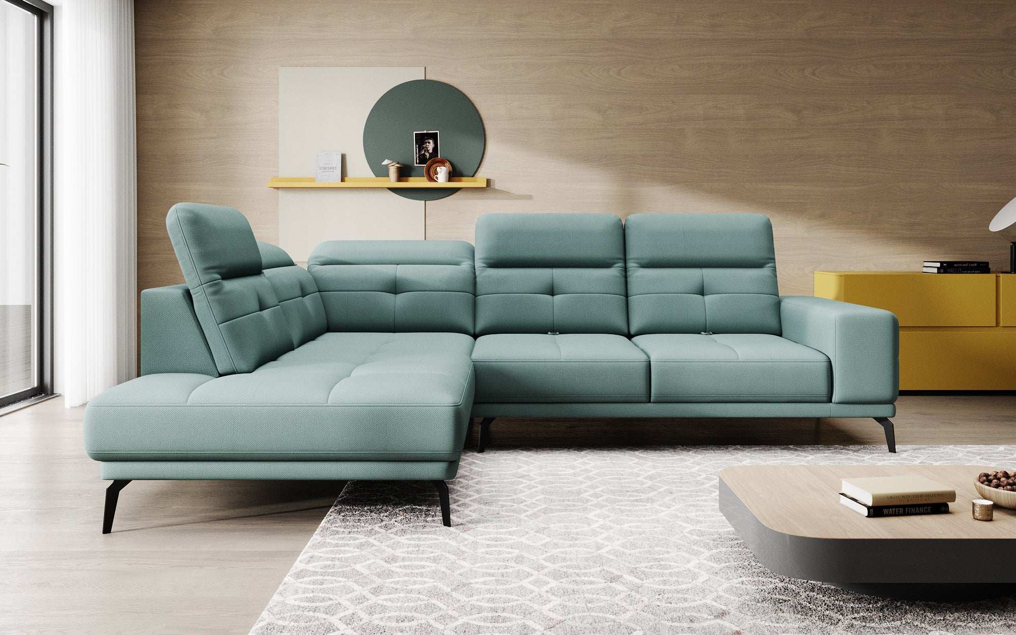 Designer Sofa Isabella with adjustable headrest and backrest
