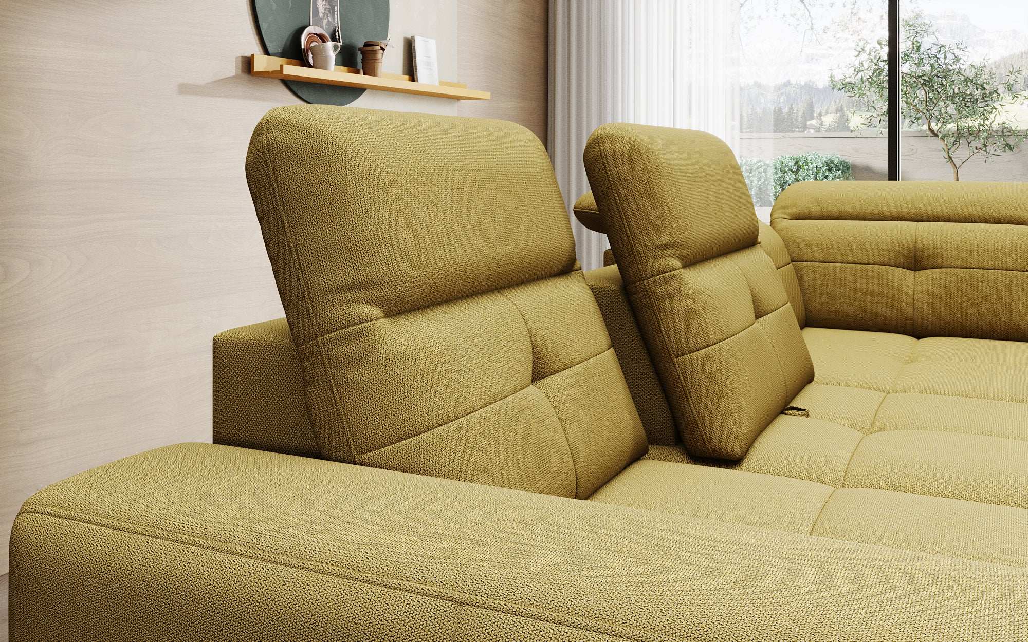 Designer Sofa Isabella with adjustable headrest and backrest