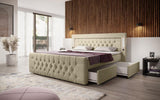 Boxspringbett Charme mit LED, USB und Stauraum (4 Schubladen) - Luxusbetten24