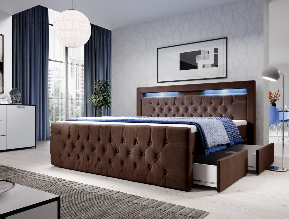 Boxspringbett Menzogna mit LED und Stauraum (2 Schubladen) - Luxusbetten24