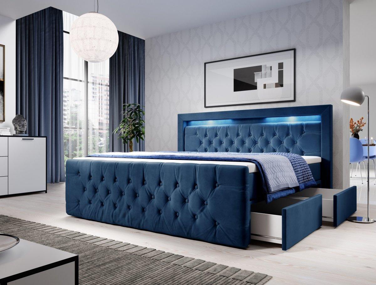 Boxspringbett Menzogna mit LED und Stauraum (2 Schubladen) - Luxusbetten24