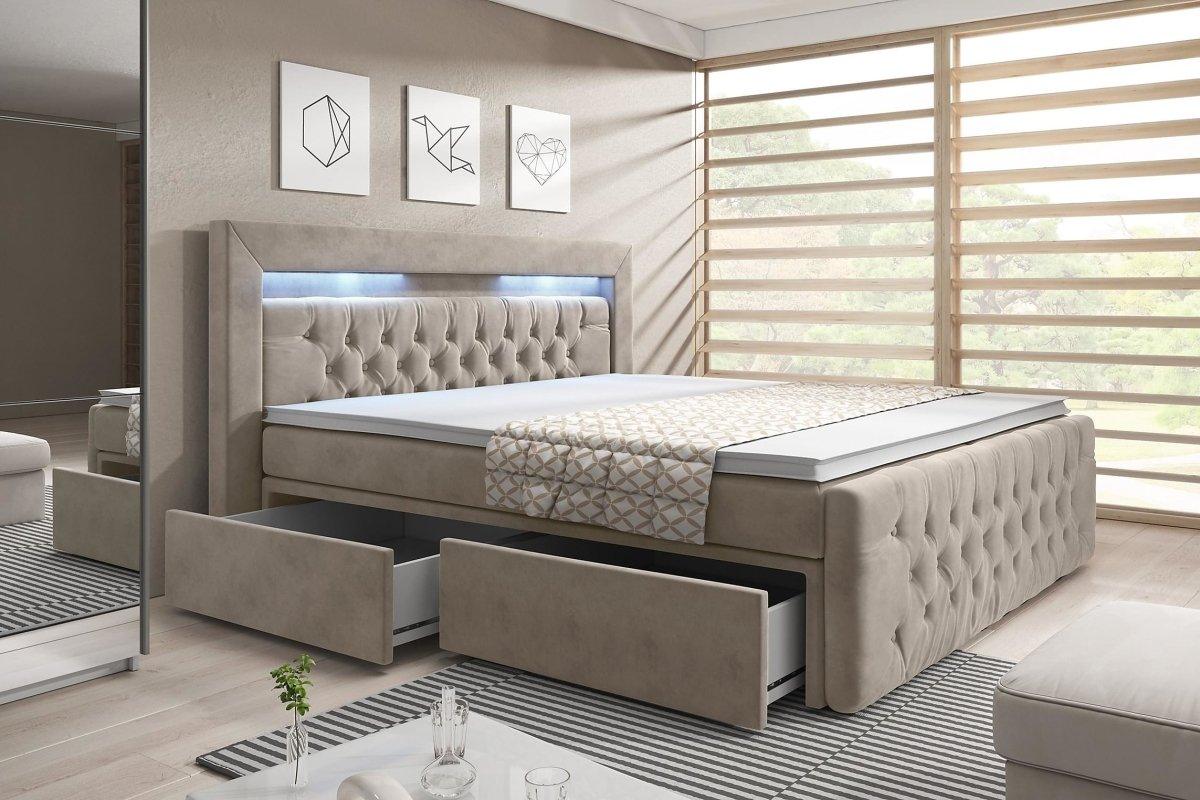 Boxspringbett Menzogna mit LED und Stauraum (2 Schubladen) - Luxusbetten24