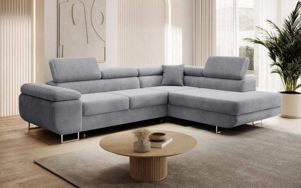 Designer Ecksofa Aston mit Schlaf- und Klappfunktion aus Cord